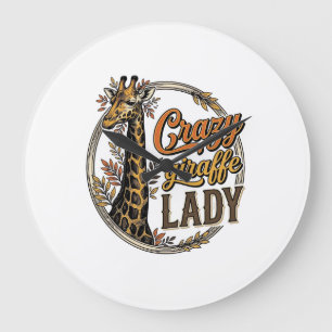Crazy Giraffe Lady Vintage Engraving Shirt Design_ Large Clock