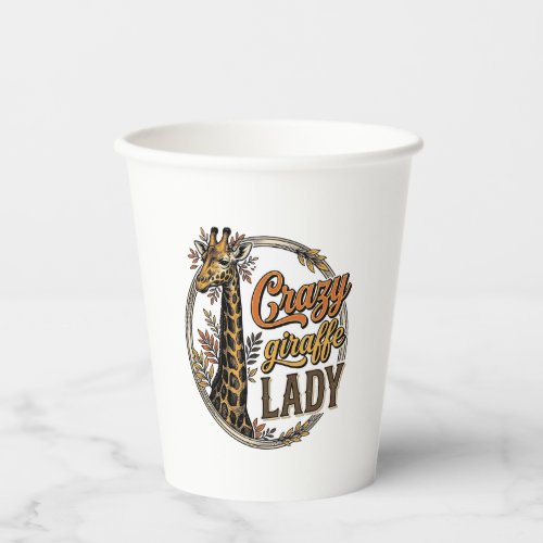 Crazy Giraffe Lady Vintage Engraving Shirt Design_ Paper Cups