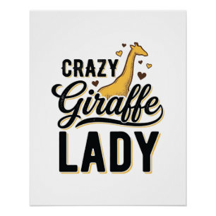 Crazy Giraffe Lady Vintage Engraving Shirt Design Poster