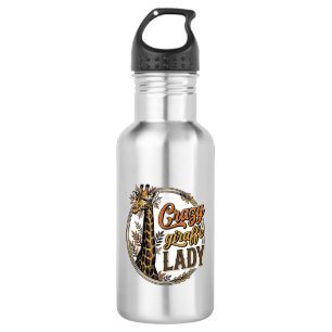 Crazy Giraffe Lady Vintage Engraving Shirt Design_ Stainless Steel Water Bottle