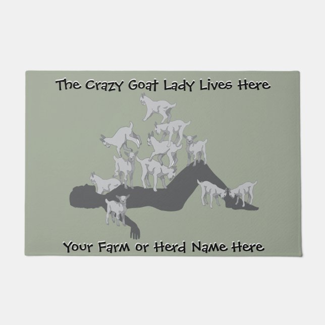 Crazy Goat Lady Lives here CHOOSE COLOR Doormat (Front)