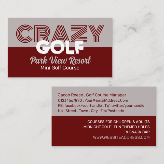 Crazy Golf Slogan, Mini Golf Course Advertising Business Card (Front/Back)