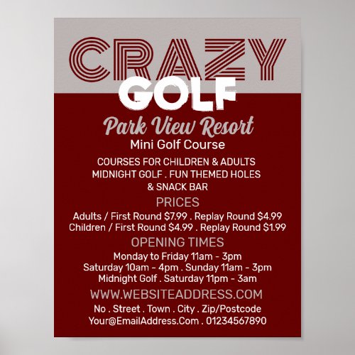 Crazy Golf Slogan Mini Golf Course Advertising Poster