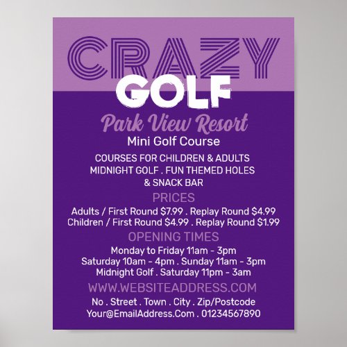 Crazy Golf Slogan Mini Golf Course Advertising Poster
