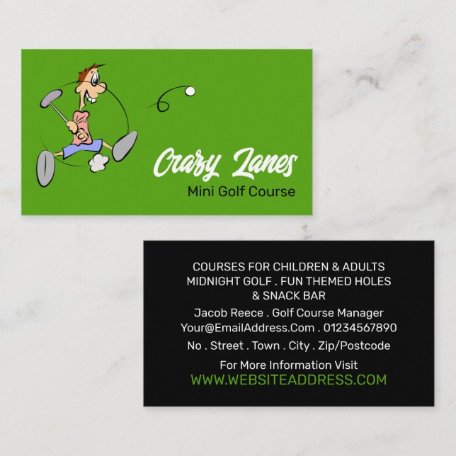 Crazy Golfer, Mini Golf Course Advertising Business Card (Front/Back)