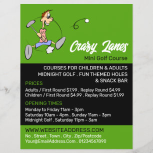Crazy Golfer, Mini Golf Course Advertising Flyer