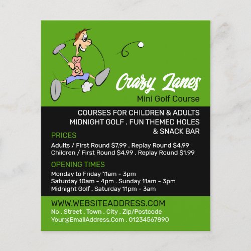 Crazy Golfer Mini Golf Course Advertising Flyer