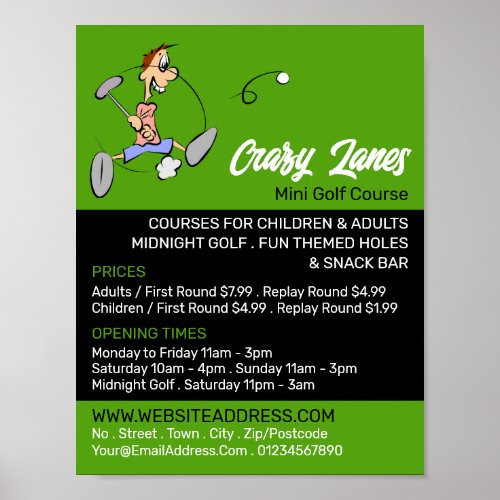 Crazy Golfer Mini Golf Course Advertising Poster