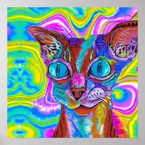 Crazy Goofy Cornish Rex 2 Cat Portrait Art Poster