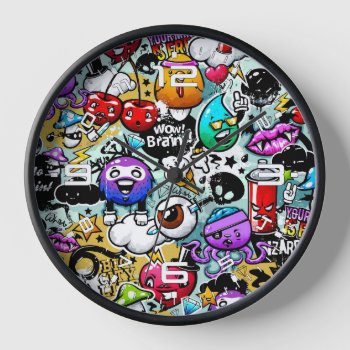 Crazy Graffiti Stickers  Clock by nonstopshop at Zazzle
