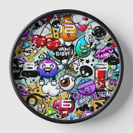 Crazy Graffiti Stickers  Clock