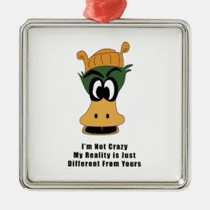 Crazy Green Cartoon Duck Different Reality Metal Ornament