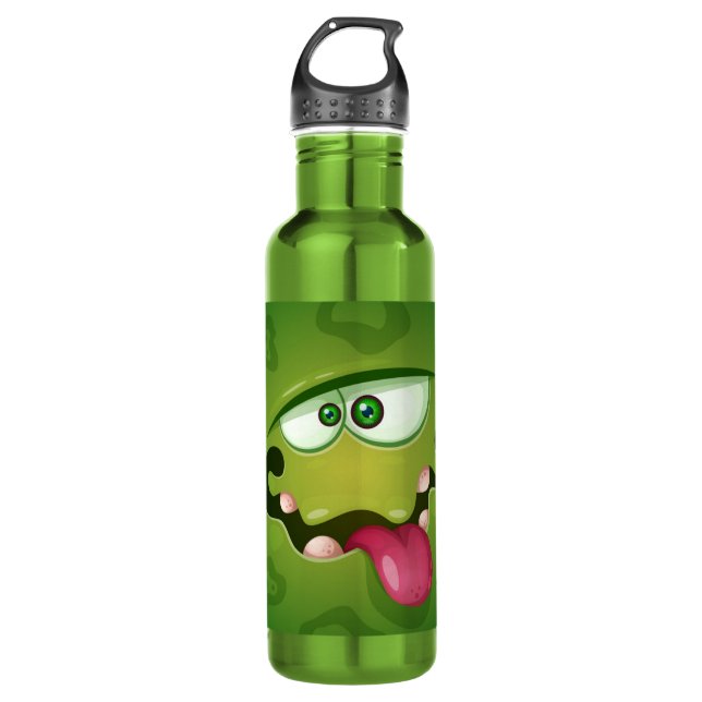 Crazy Green Monster Face Stainless Steel Water Bottle (Front)