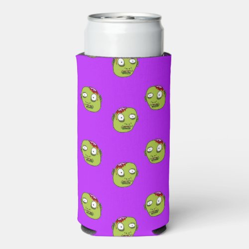 Crazy green zombie head on purple seltzer can cooler