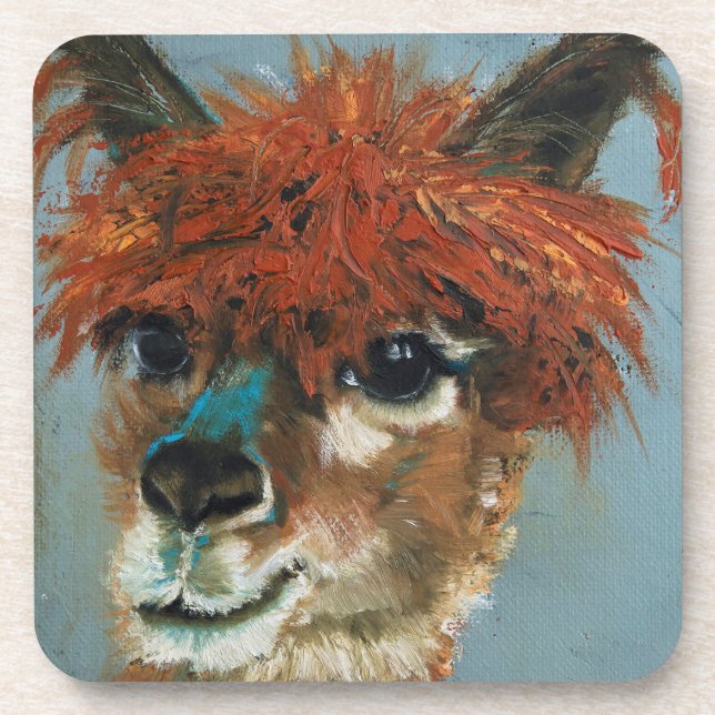 Crazy Hair Alpaca Hard Plastic Beverage Coaster (Front)