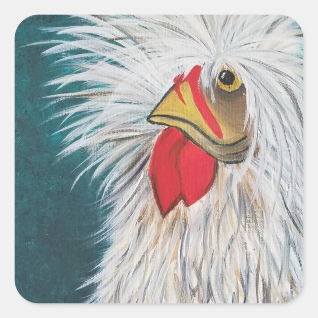 Crazy Hair Chicken Square Sticker (Front)