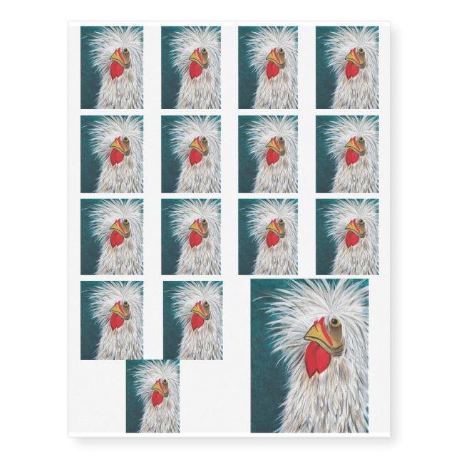 Crazy Hair Chicken - template Temporary Tattoos (Front)