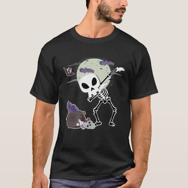 Crazy Halloween Alien Skull Dab Kids Skeleton Dabb T-Shirt (Front)