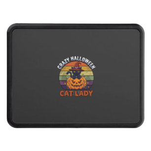 Crazy Halloween Cat Lady Black Pumpkin Witch Hat Hitch Cover