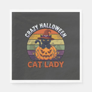 Crazy Halloween Cat Lady Black Pumpkin Witch Hat Napkins