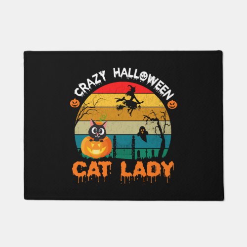 Crazy halloween cat lady funny halloween vintage doormat