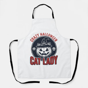 Crazy Halloween Cat Lady Vintage Witch Cat Shirt_1 Apron