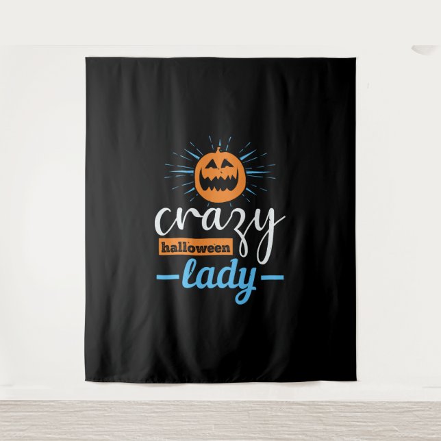 crazy halloween lady funny halloween tapestry (Front)