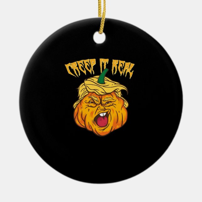 Crazy Halloween Pumpkin Trumpkin Costume Ceramic Ornament (Front)