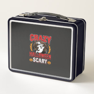 Crazy Halloween Scary Ghost and Pumpkin Design Metal Lunch Box