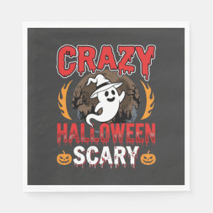 Crazy Halloween Scary Ghost and Pumpkin Design Napkins