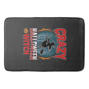 Crazy Halloween Witch Flying Broom Horror Design Bath Mat