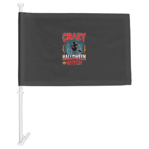 Crazy Halloween Witch Flying Broom Horror Design Car Flag