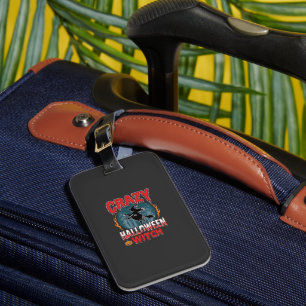 Crazy Halloween Witch Flying Broom Horror Design Luggage Tag