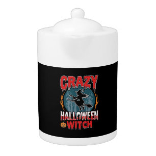 Crazy Halloween Witch Flying Broom Horror Design Teapot