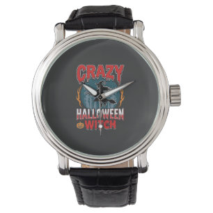 Crazy Halloween Witch Flying Broom Horror Design Watch