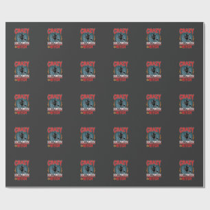 Crazy Halloween Witch Flying Broom Horror Design Wrapping Paper