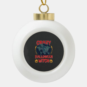 Crazy Halloween Witch Pumpkin Flying Moon Spooky N Ceramic Ball Christmas Ornament
