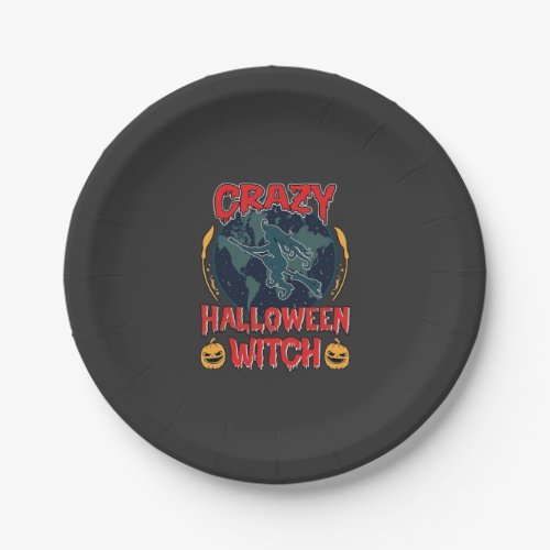 Crazy Halloween Witch Pumpkin Flying Moon Spooky N Paper Plates