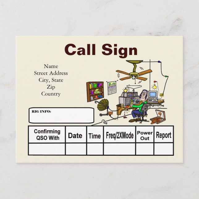 Crazy Ham Shack Cartoon QSL Card  Customize It! (Front)