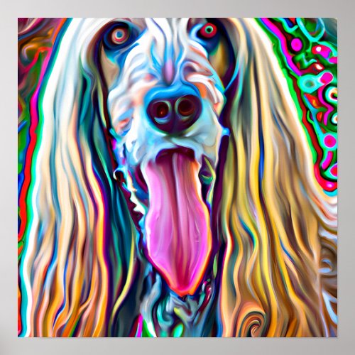 Crazy Happy Afghan Hound Dog Art Portrait 2 Poster