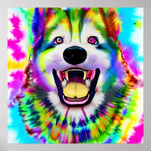 Crazy Happy Akita Dog Art Portrait Poster