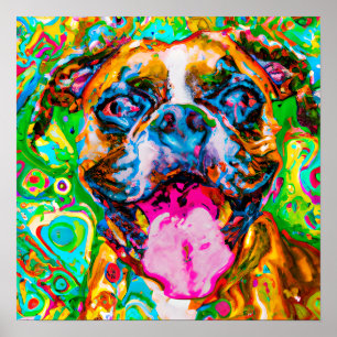 Crazy Happy Boxer Dog 2 Art Portrait Poster