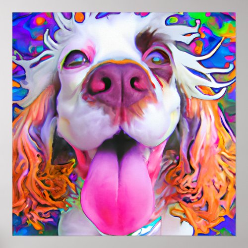 Crazy Happy Cocker Spaniel Dog Art Portrait  Poster
