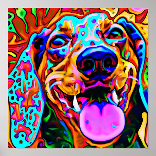Crazy Happy Dachshund Dog Art Portrait  Po Poster