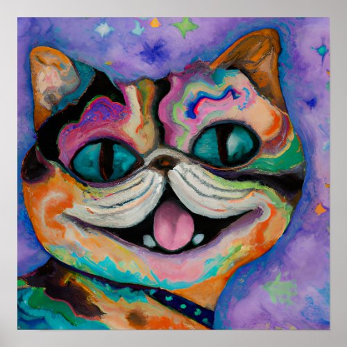Crazy Happy Exotic Shorthair Cat Portrait Art Poster