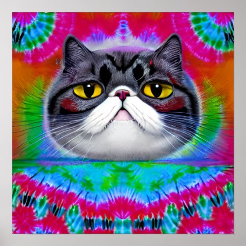 Crazy Happy Exotic Shorthair Cat Portrait Art Poster