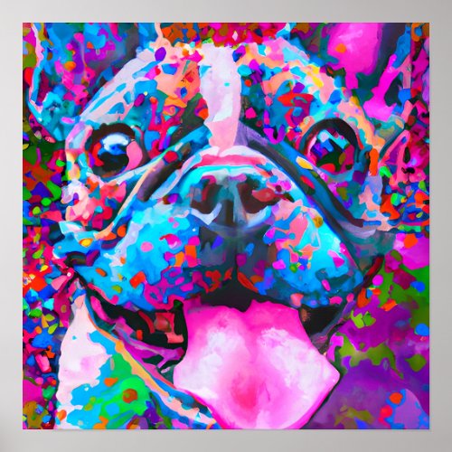 Crazy Happy French Bulldog Dog Art Portrait Poster