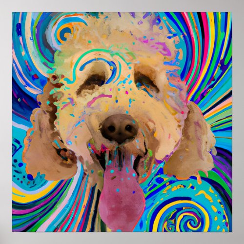 Crazy Happy Goldendoodle 2 Dog Art Portrait Poster
