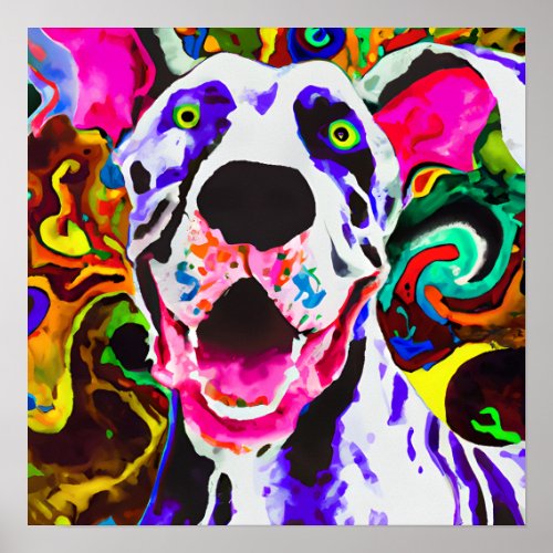 Crazy Happy Great Dane Dog Art Portrait Poster