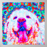 Crazy Happy Great Pyrenees Dog Art Portrait